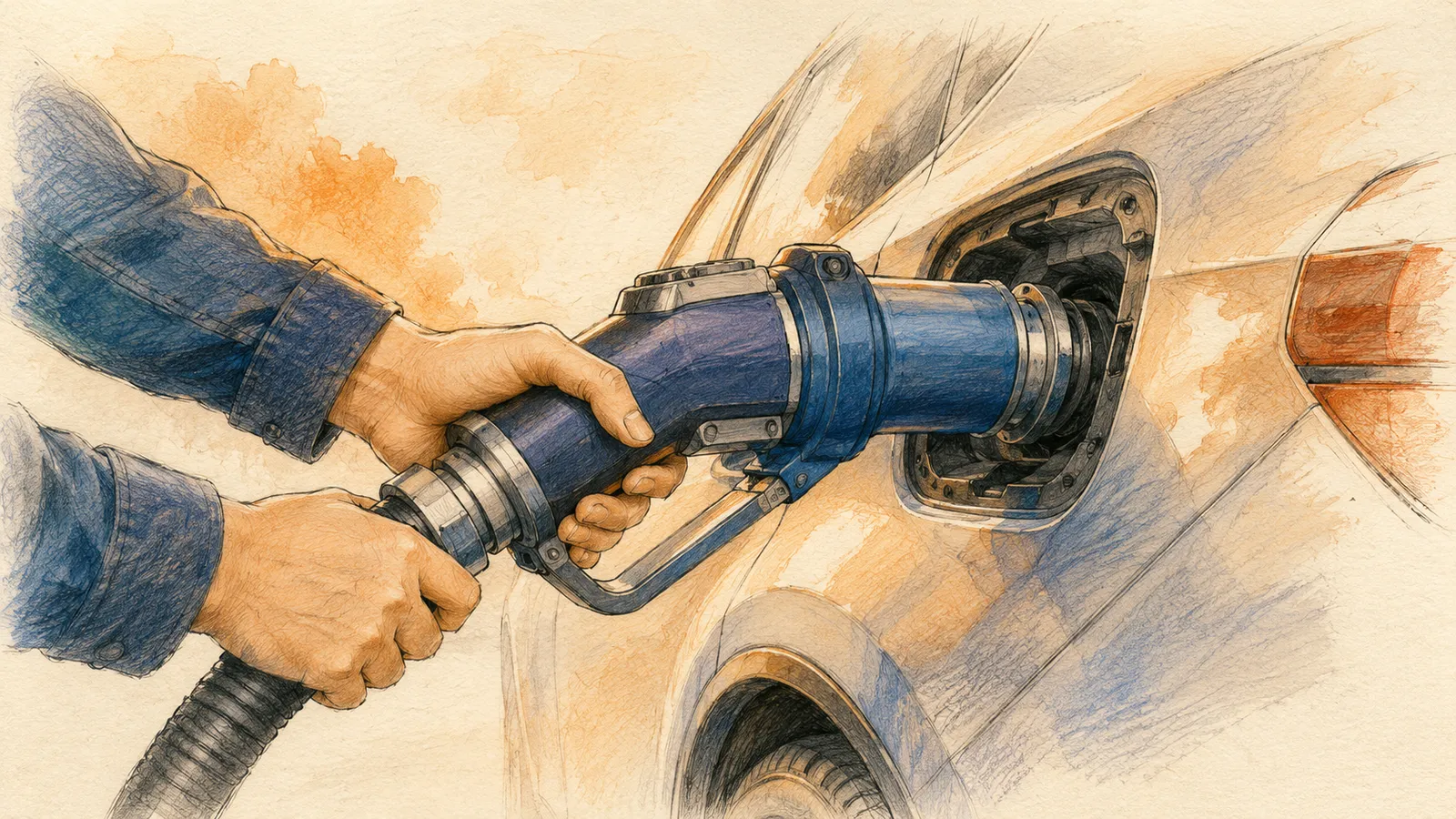 Illustration of a hydrogen fuel nozzle filling a vehicle