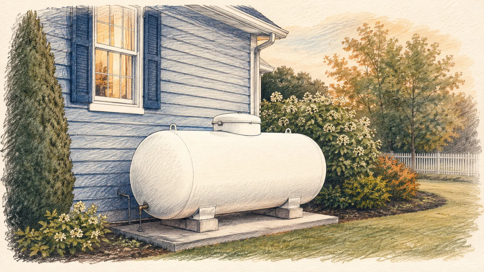 Illustration of a residential propane tank beside a house