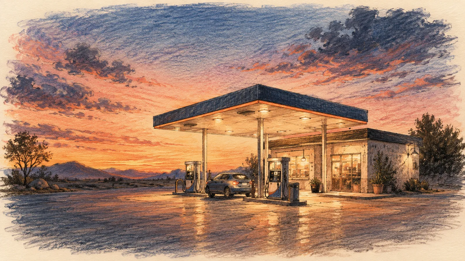 Illustration of a gas station and convenience store property